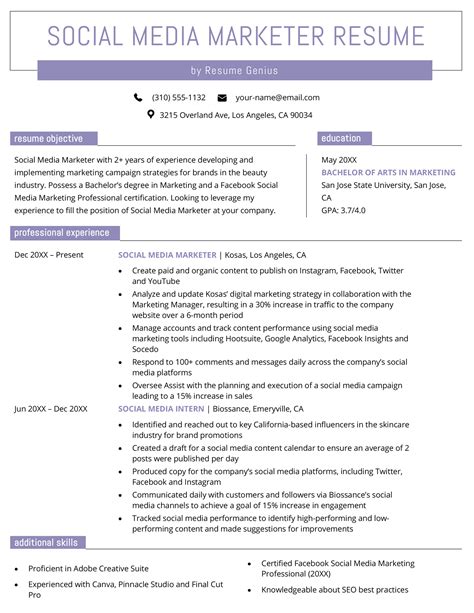 social media marketer cv.